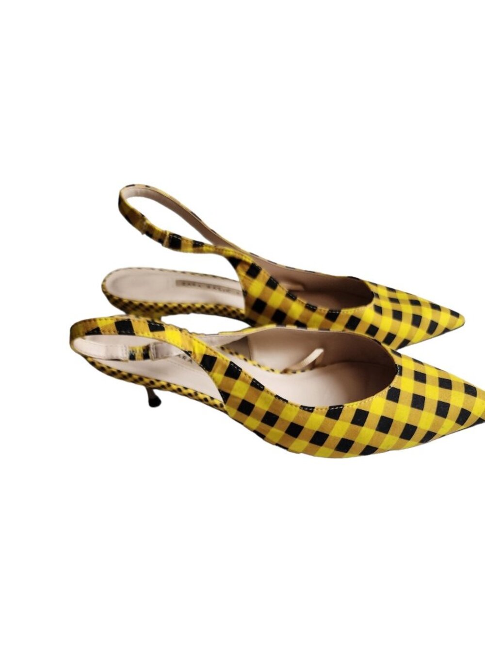 ZARA Women's Yellow/Black Gingham Slingback Pointed Toe Sandals Size 39 - Picture 6 of 11